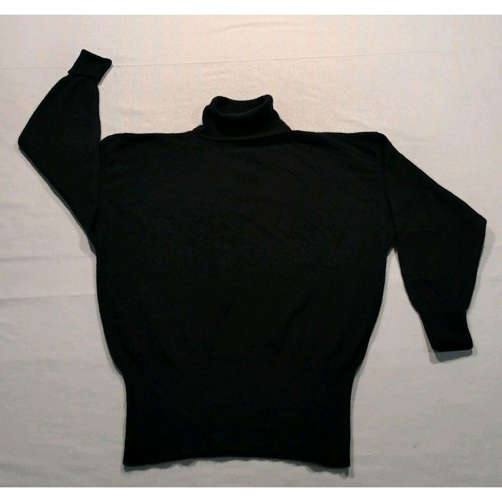 Vintage Head Sportswear Black Angora Lambswool Turtleneck Sweater Women's L